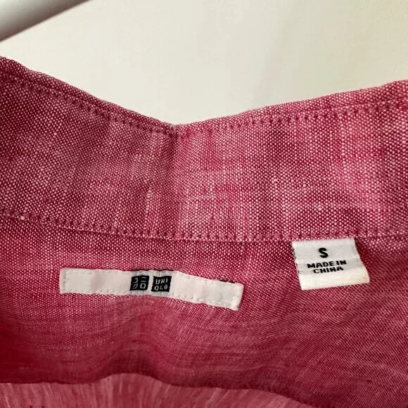 Uniqlo Sleeveless Linen Blend Button-Up Shirt – Pink - Picture 3 of 3